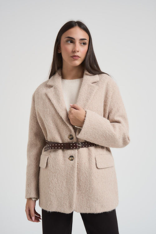 Giacca cappotto donna bouclé beige - 1