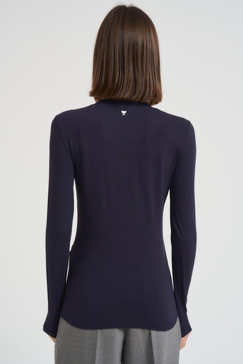 T-shirt basic donna blu manica lunga - 4