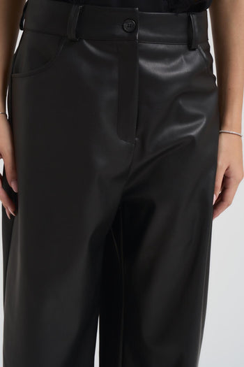 Pantalone donna a palazzo in ecopelle nero - 5