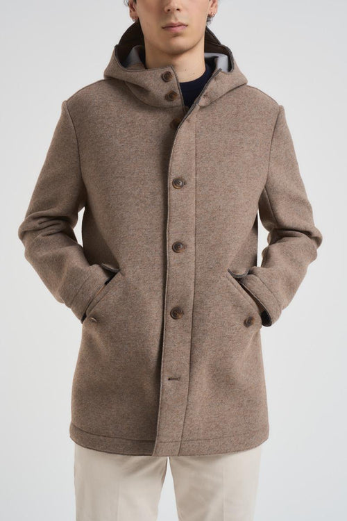 Cappotto uomo midi con cappuccio tortora