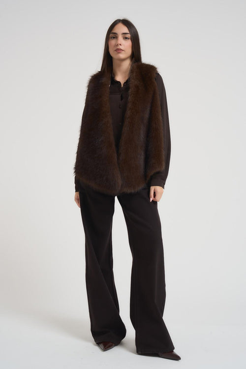 Gilet donna in ecopelliccia marrone - 1