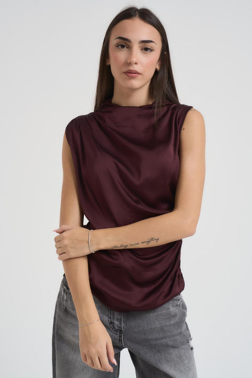 Top donna smanicato satinato marrone