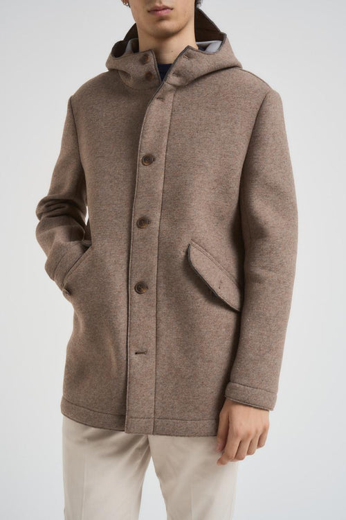 Cappotto uomo midi con cappuccio tortora - 2