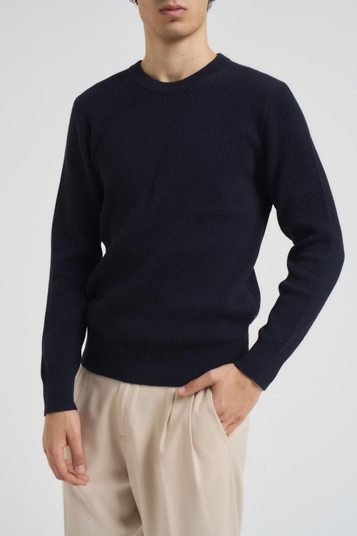 Maglia uomo girocollo a coste blu notte - 1