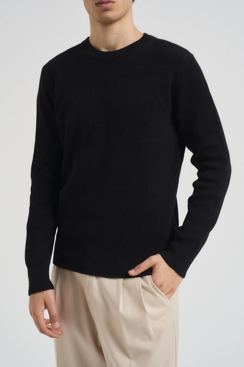 Maglia uomo girocollo a coste nera - 1