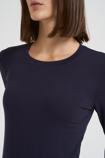 T-shirt basic donna blu manica lunga - 3