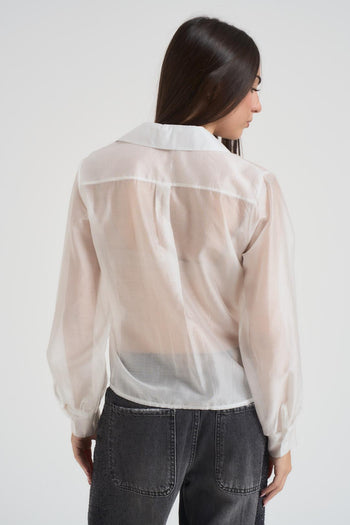 Camicia donna in tessuto semitrasparente bianca - 3
