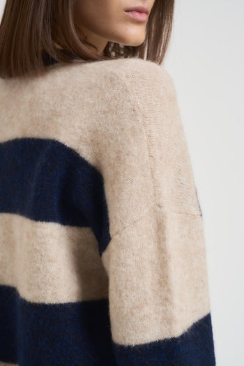 Maglia donna a righe blu e panna - 6