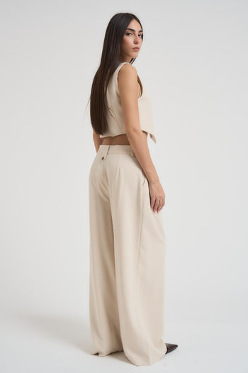 Completo donna gilet e pantalone panna - 3