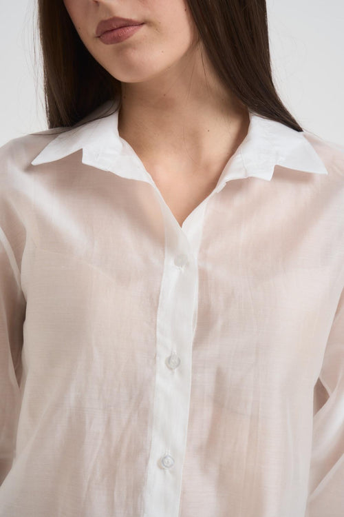 Camicia donna in tessuto semitrasparente bianca - 2