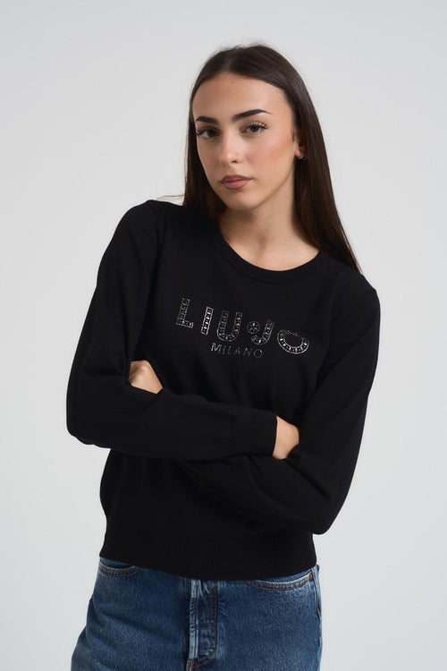 Maglia donna girocollo nera con strass