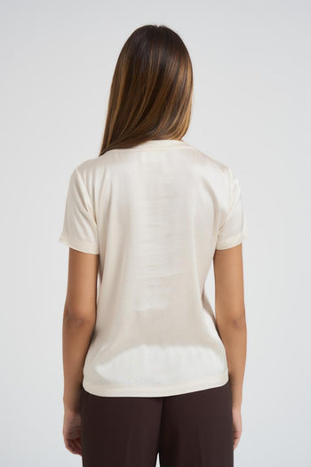 T-shirt donna girocollo panna - 4