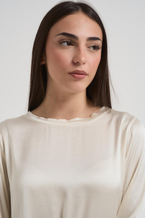 Blusa donna girocollo satinata panna - 2