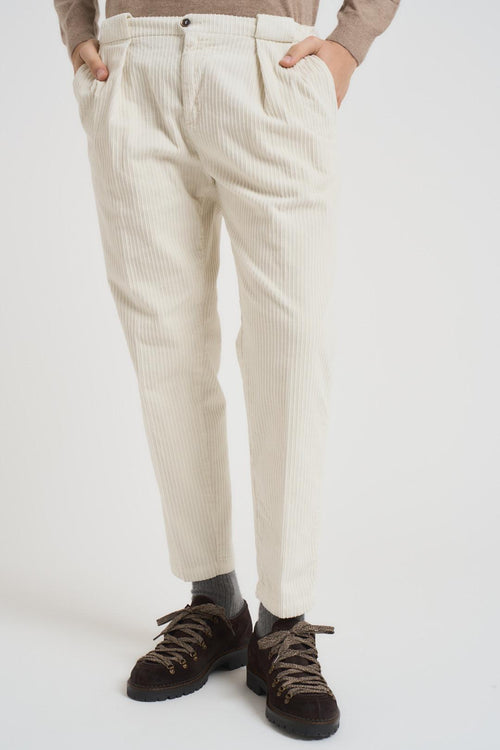 Pantalone uomo dritto in velluto panna