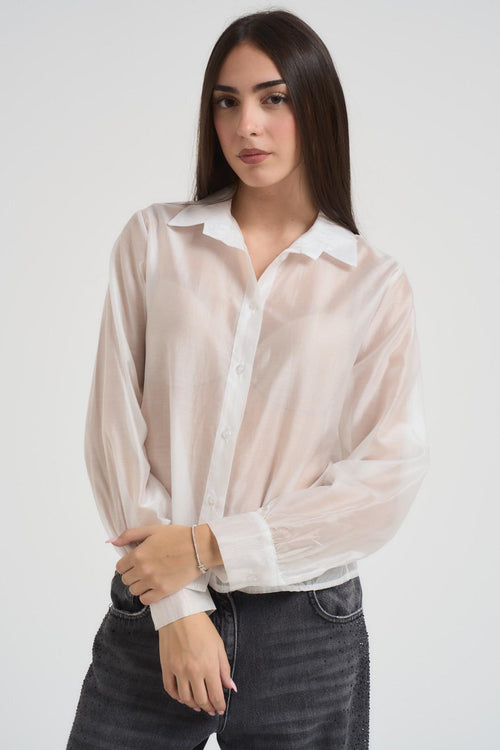 Camicia donna in tessuto semitrasparente bianca - 1