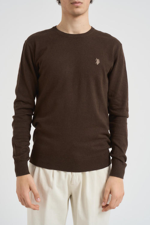 Maglia uomo girocollo cotone e cashmere marrone