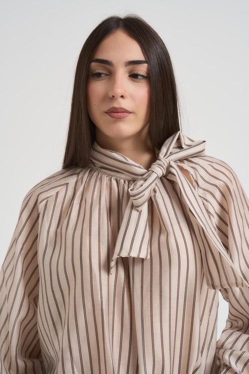 Blusa donna a righe marrone e panna - 2