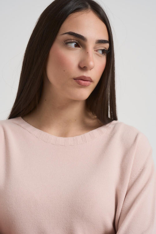 Maglia donna girocollo rosa cipria - 2