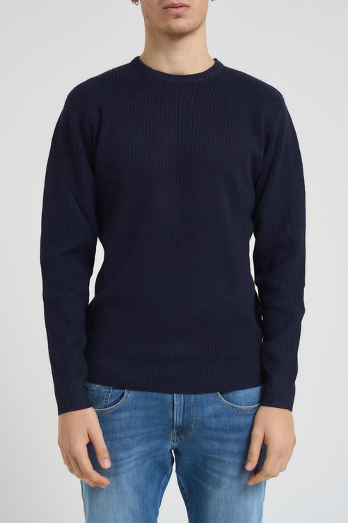 Maglia uomo girocollo a coste blu - 2