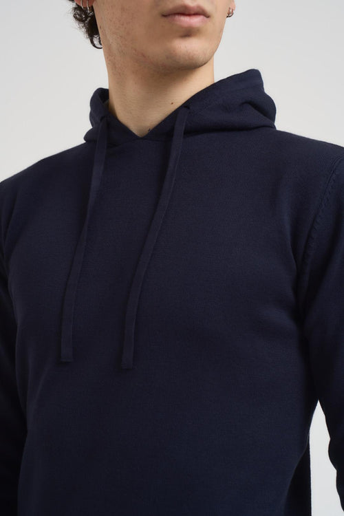 Felpa in maglia con cappuccio blu notte - 2