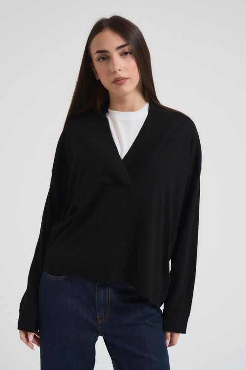 Maglia donna scollo a V nero