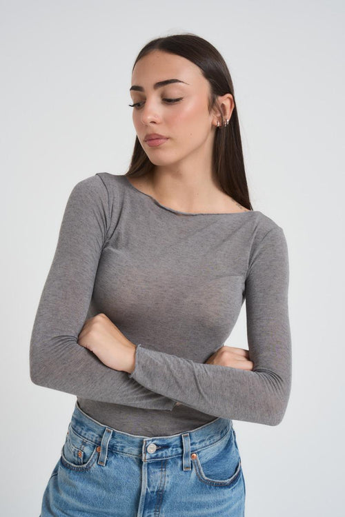 T-shirt donna girocollo grigia - 2