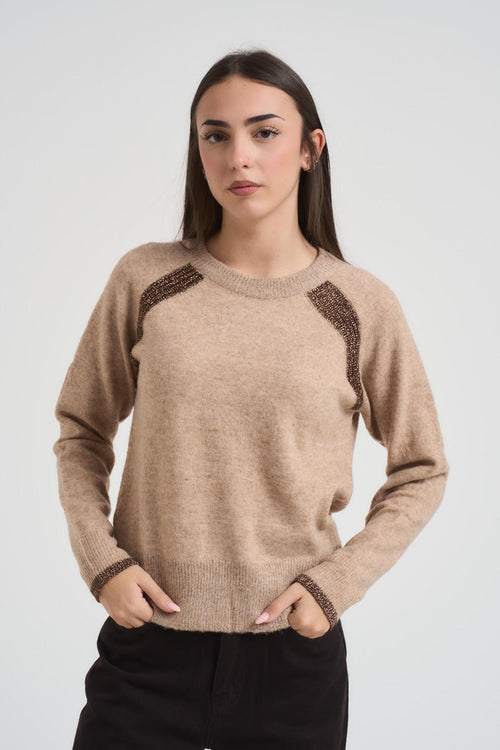 Maglia donna girocollo beige