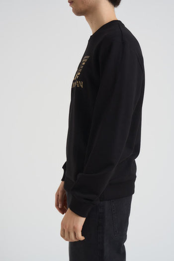 Felpa uomo girocollo nera con logo dorato - 3