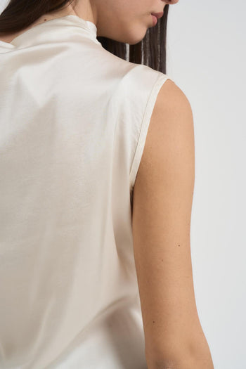Top donna smanicato satinato panna - 4