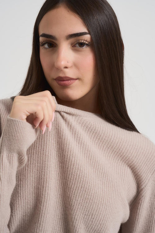 Maglia donna girocollo beige - 2