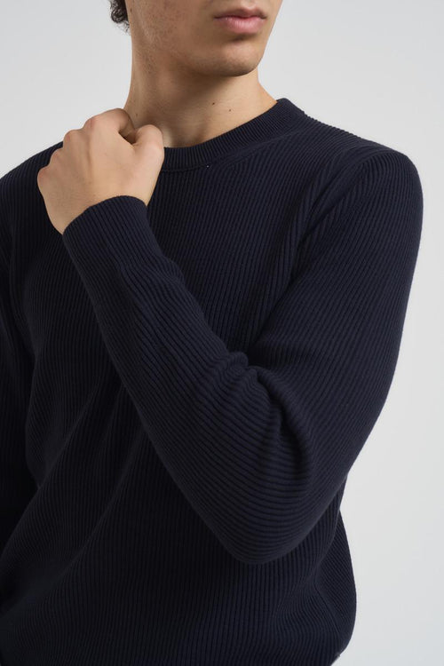Maglia uomo girocollo a coste blu notte - 2