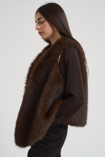 Gilet donna in ecopelliccia marrone - 4