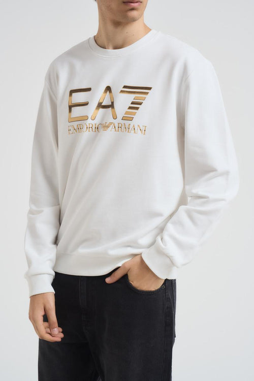 Felpa uomo girocollo bianca con logo dorato - 1