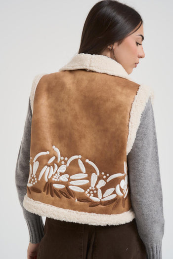Giubbotto gilet donna corto beige - 3