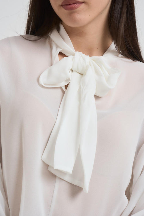 Blusa donna cropped con fiocco bianca - 2
