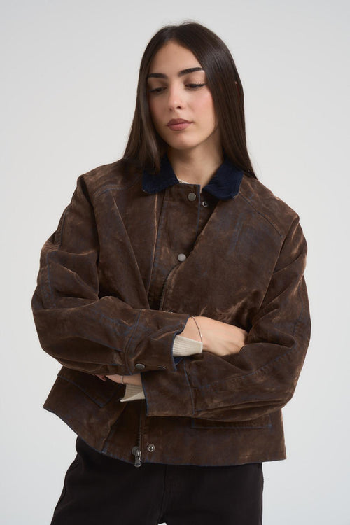 Bomber donna con floccatura marrone - 2