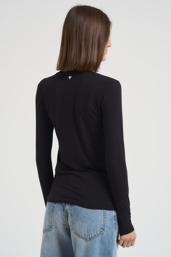 T-shirt basic donna nera manica lunga - 4