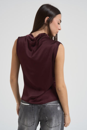 Top donna smanicato satinato marrone - 4