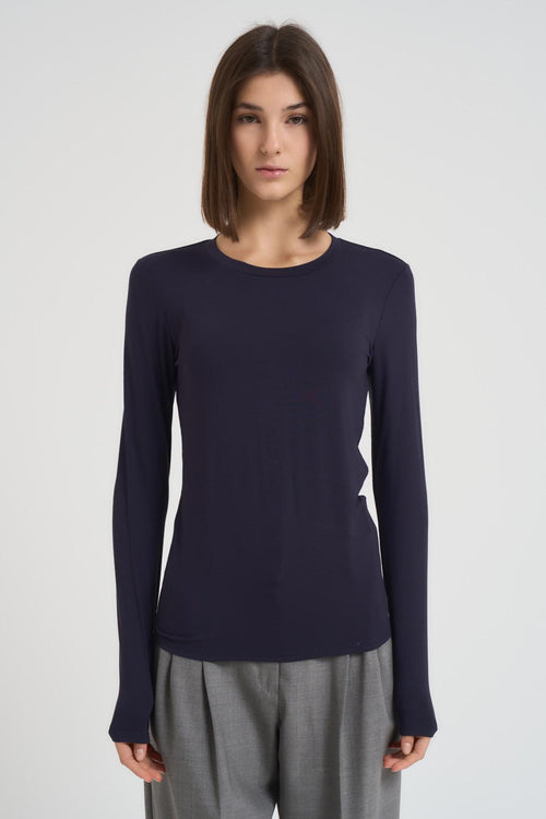 T-shirt basic donna blu manica lunga