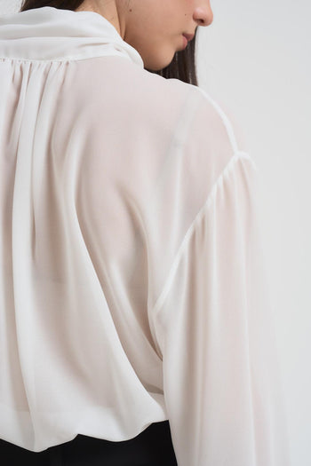Blusa donna cropped con fiocco bianca - 5
