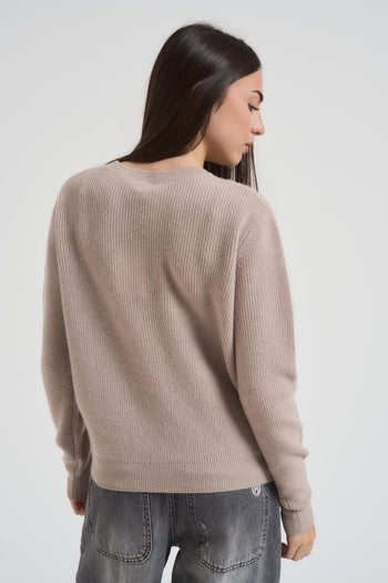 Maglia donna girocollo beige - 3