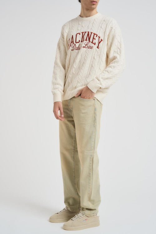 Maglia uomo girocollo a treccia panna - 1