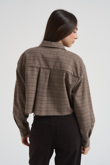 Camicia donna a quadri marrone - 4