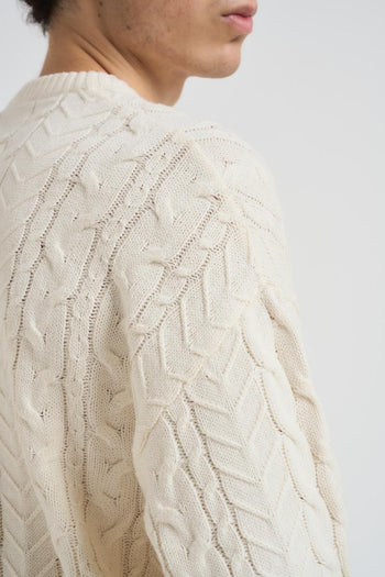 Maglia uomo girocollo a treccia panna - 5