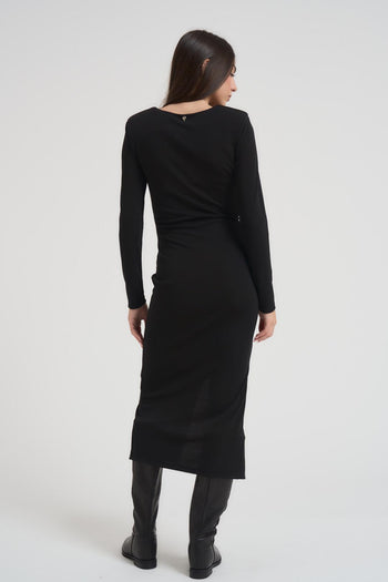 Abito donna lungo con spacco nero - 5