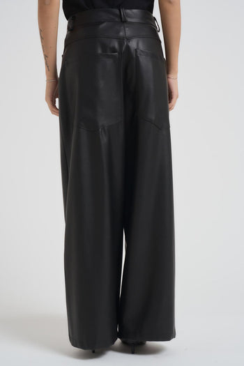 Pantalone donna a palazzo in ecopelle nero - 3