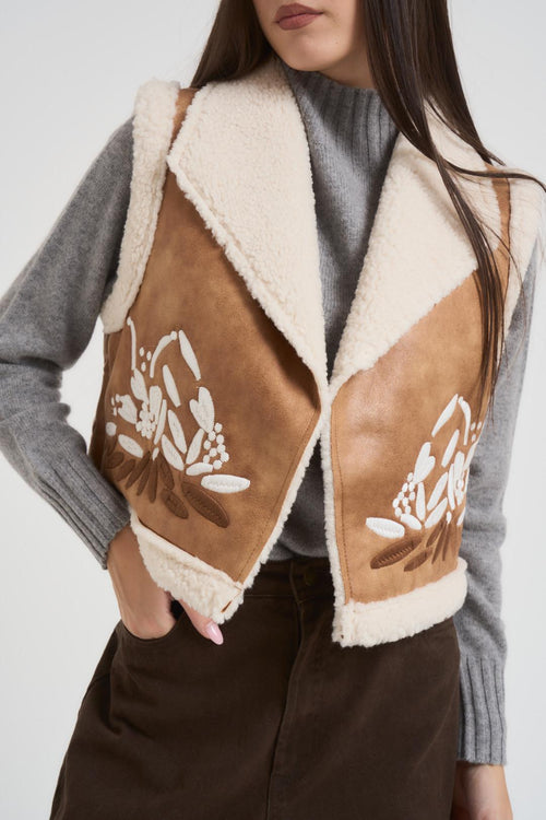 Giubbotto gilet donna corto beige - 2