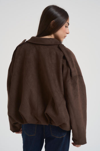 Giubbotto donna over in suede marrone - 4