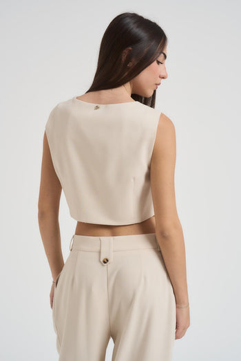 Completo donna gilet e pantalone panna - 4