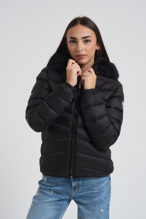 Piumino donna nero in nylon trapuntato